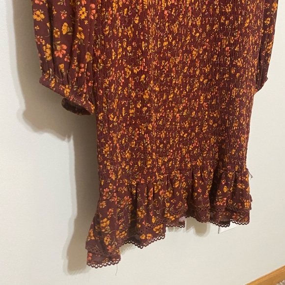 Lost + Wander Burgundy Floral Long Sleeve Dress - Picture 4 of 5